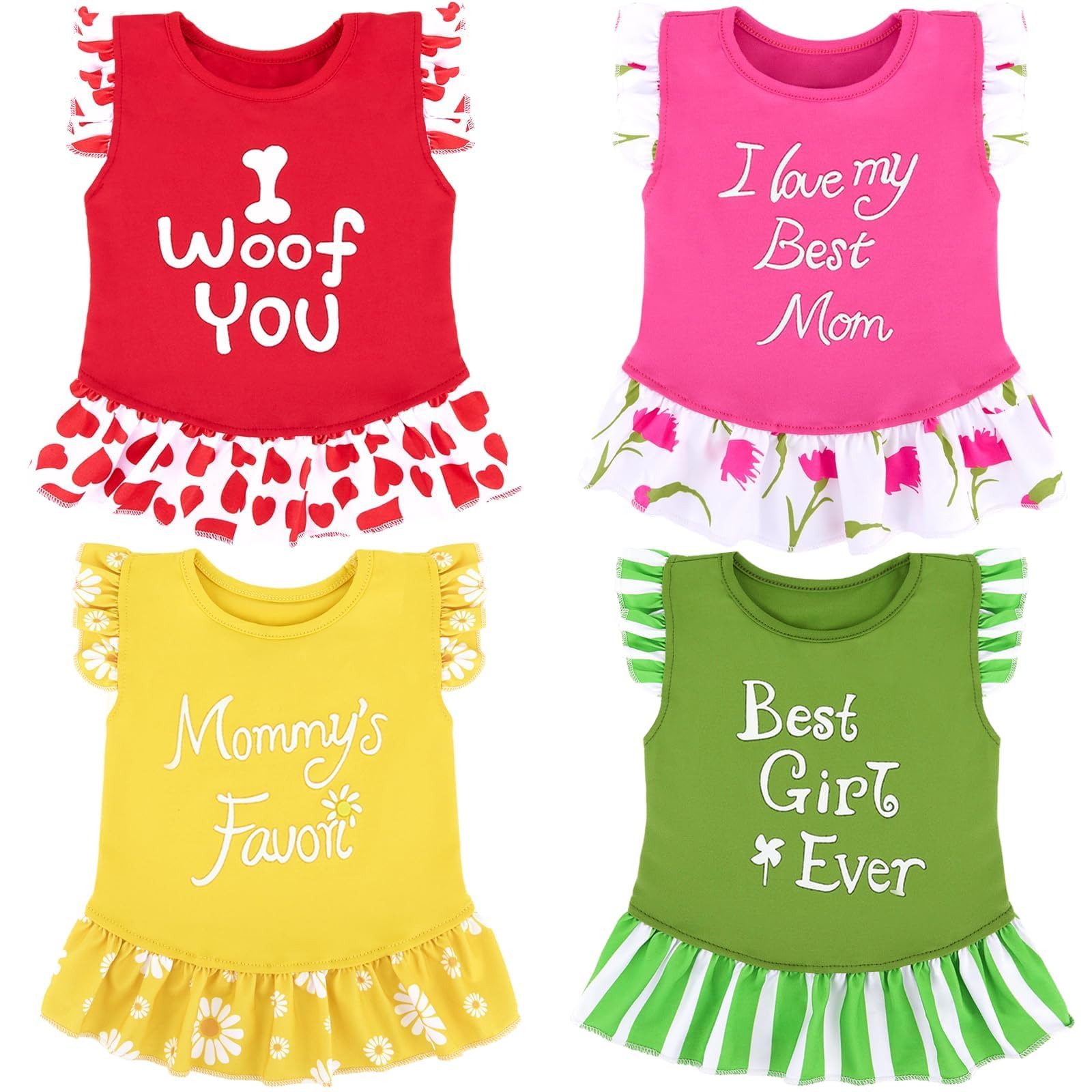 4 Pack Small Dog Flower Dresses for Teacup Breeds – XPUDAC Colorful Puppy Apparel (Medium, 8-11 lbs)