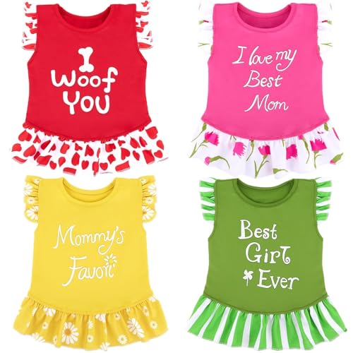 4 Pack Small Dog Flower Dresses for Teacup Breeds – XPUDAC Colorful Puppy Apparel (Medium, 8-11 lbs)