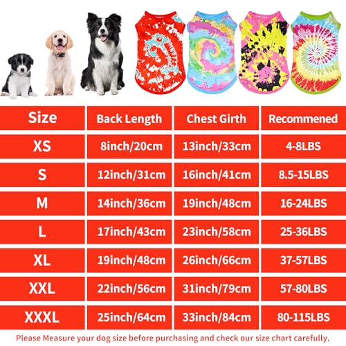 4-Pack Tie Dye Dog Shirts for Extra Large Dogs – Sleeveless Tank Top Tee for Boys & Girls, Soft Stretchy Pet Apparel (Pink, Green, Blue, Red) XL
