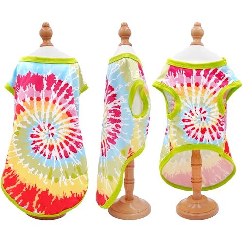 4-Pack Tie Dye Dog Shirts for Extra Large Dogs – Sleeveless Tank Top Tee for Boys & Girls, Soft Stretchy Pet Apparel (Pink, Green, Blue, Red) XL