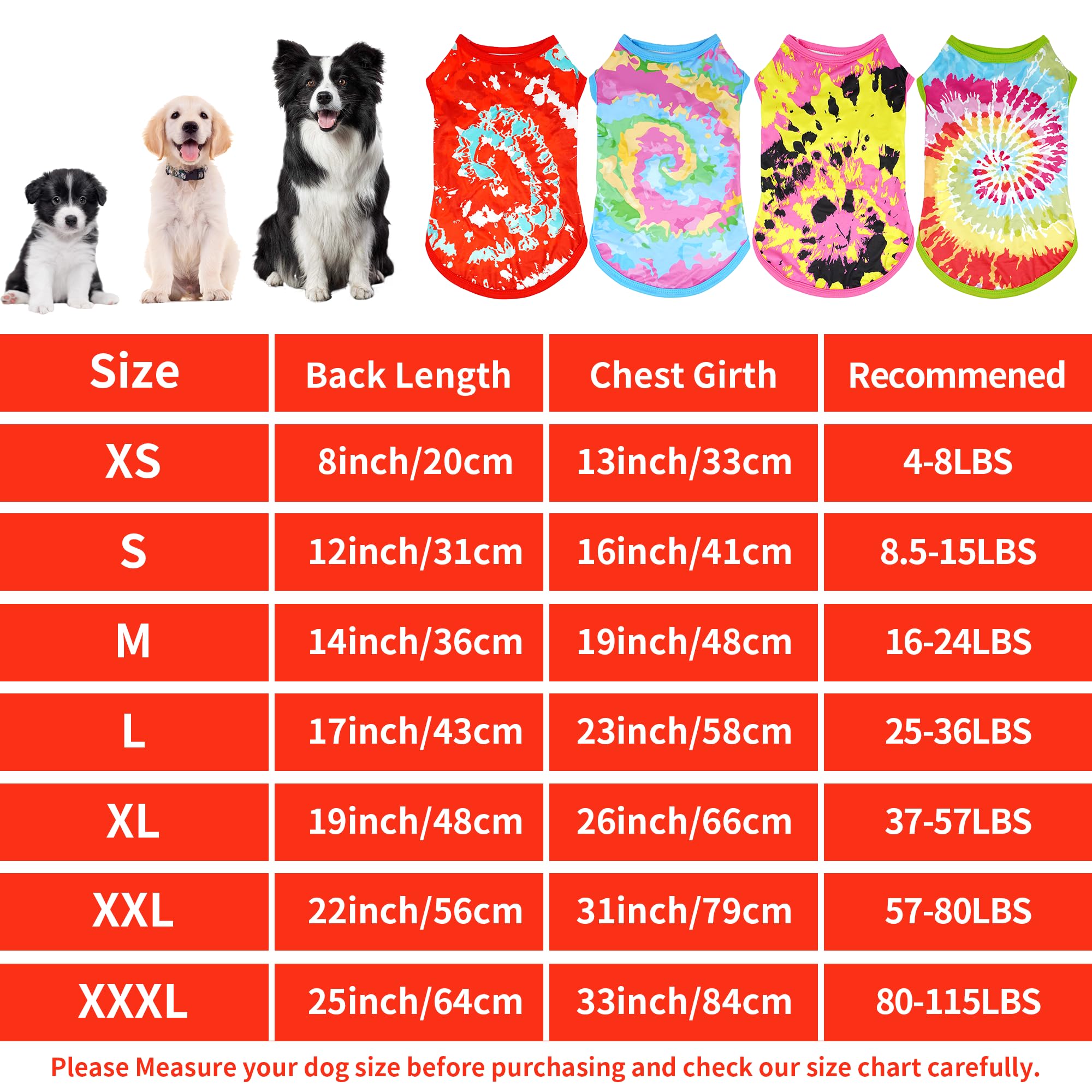 4-Pack Tie Dye Dog Shirts for Extra Large Dogs – Sleeveless Tank Top Tee for Boys & Girls, Soft Stretchy Pet Apparel (Pink, Green, Blue, Red) XL