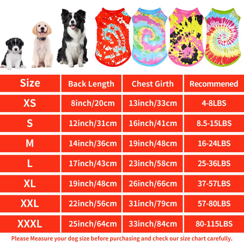 4-Pack Tie Dye Dog Shirts for Extra Large Dogs – Sleeveless Tank Top Tee for Boys & Girls, Soft Stretchy Pet Apparel (Pink, Green, Blue, Red) XL