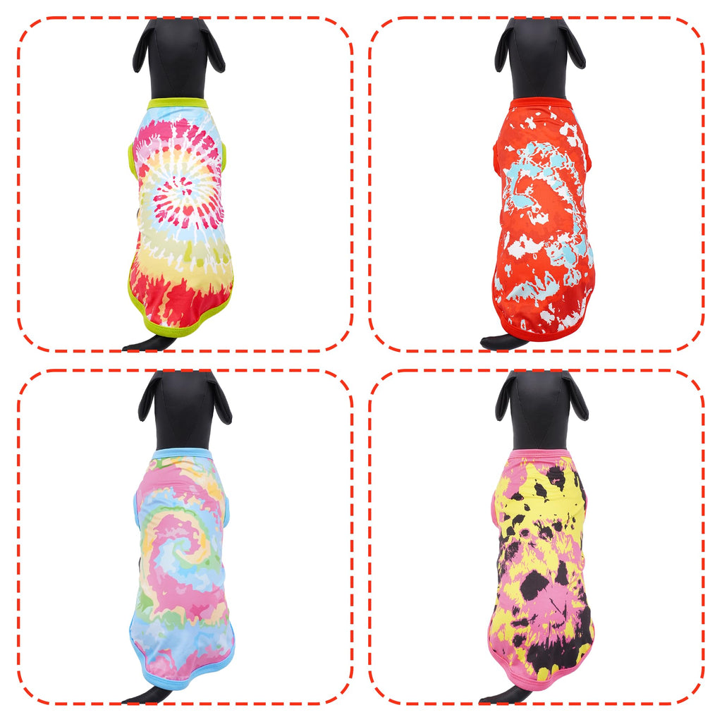 4-Pack Tie Dye Dog Shirts for Extra Large Dogs – Sleeveless Tank Top Tee for Boys & Girls, Soft Stretchy Pet Apparel (Pink, Green, Blue, Red) XL