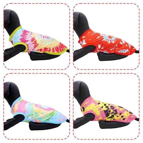 4-Pack Tie Dye Dog Shirts for XXXL Large Dogs - Sleeveless Tank Tops in Pink, Green, Blue, Red