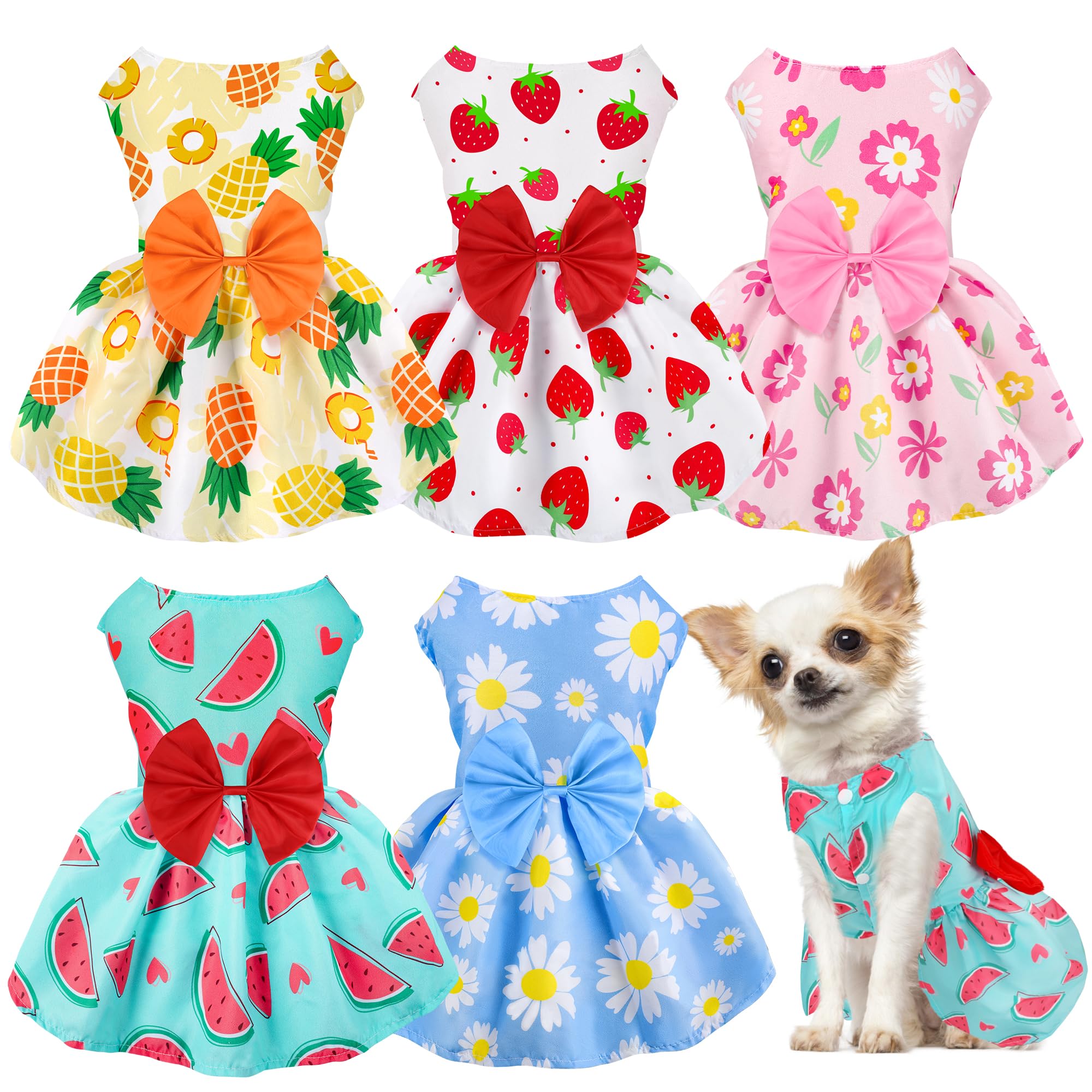 5-Pack Floral Summer Dog Dresses for Small Dogs – Cute Bowknot Design by BAOBICUTE