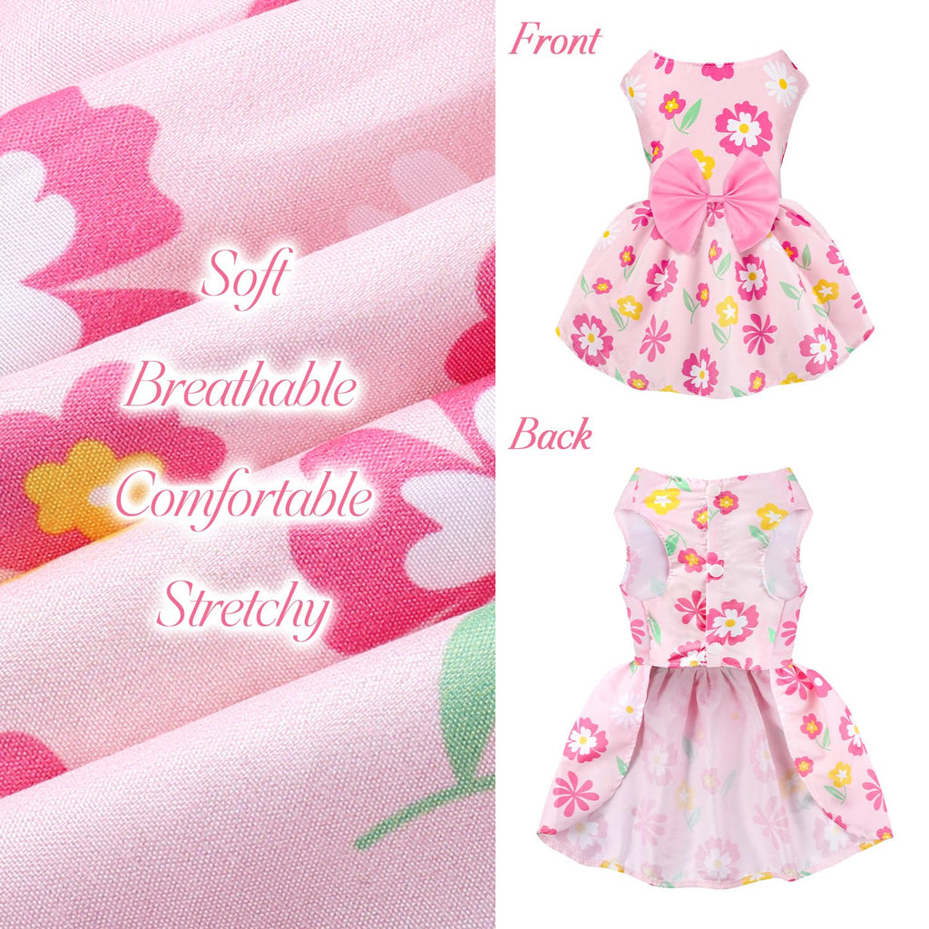 5-Pack Floral Summer Dog Dresses for Small Dogs – Cute Bowknot Design by BAOBICUTE