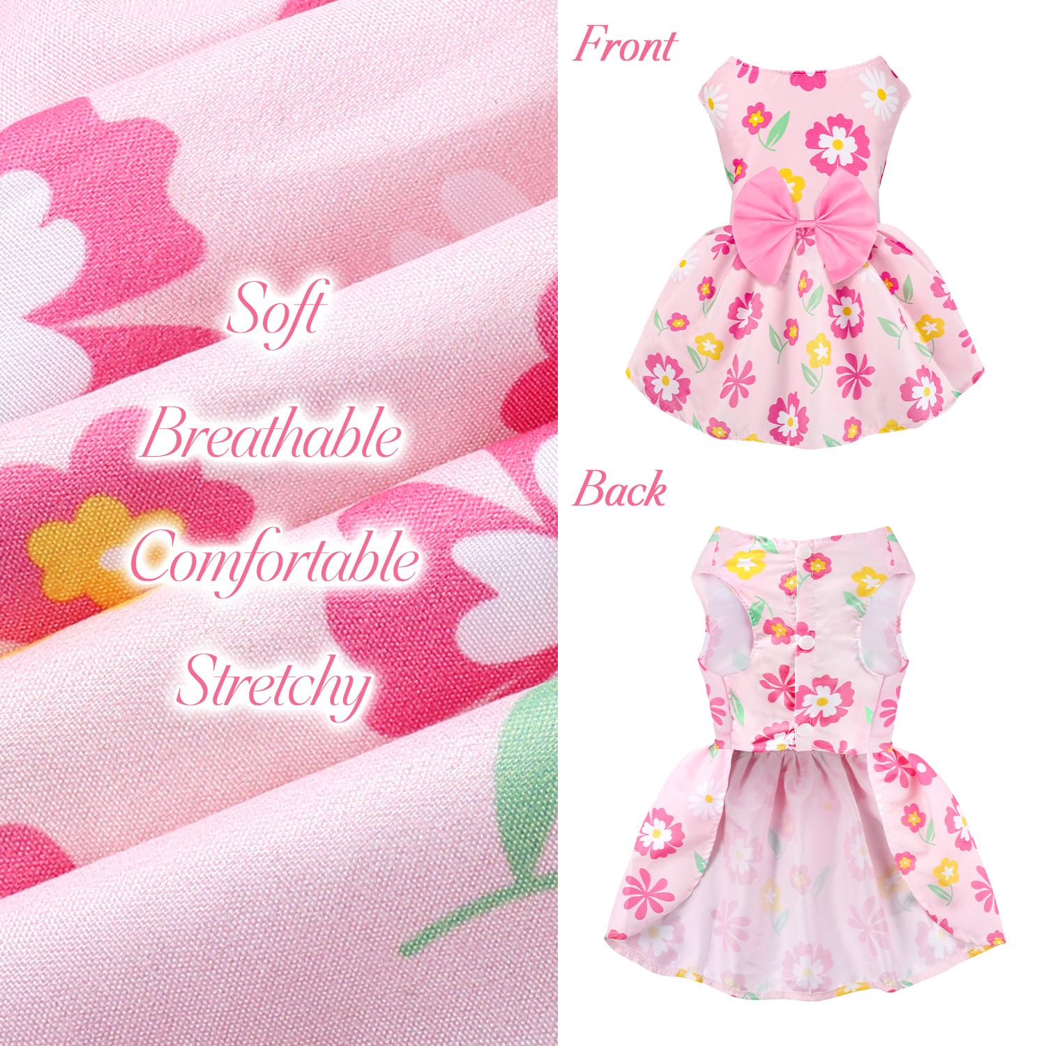 5-Pack Floral Summer Dog Dresses for Small Dogs – Cute Bowknot Design by BAOBICUTE