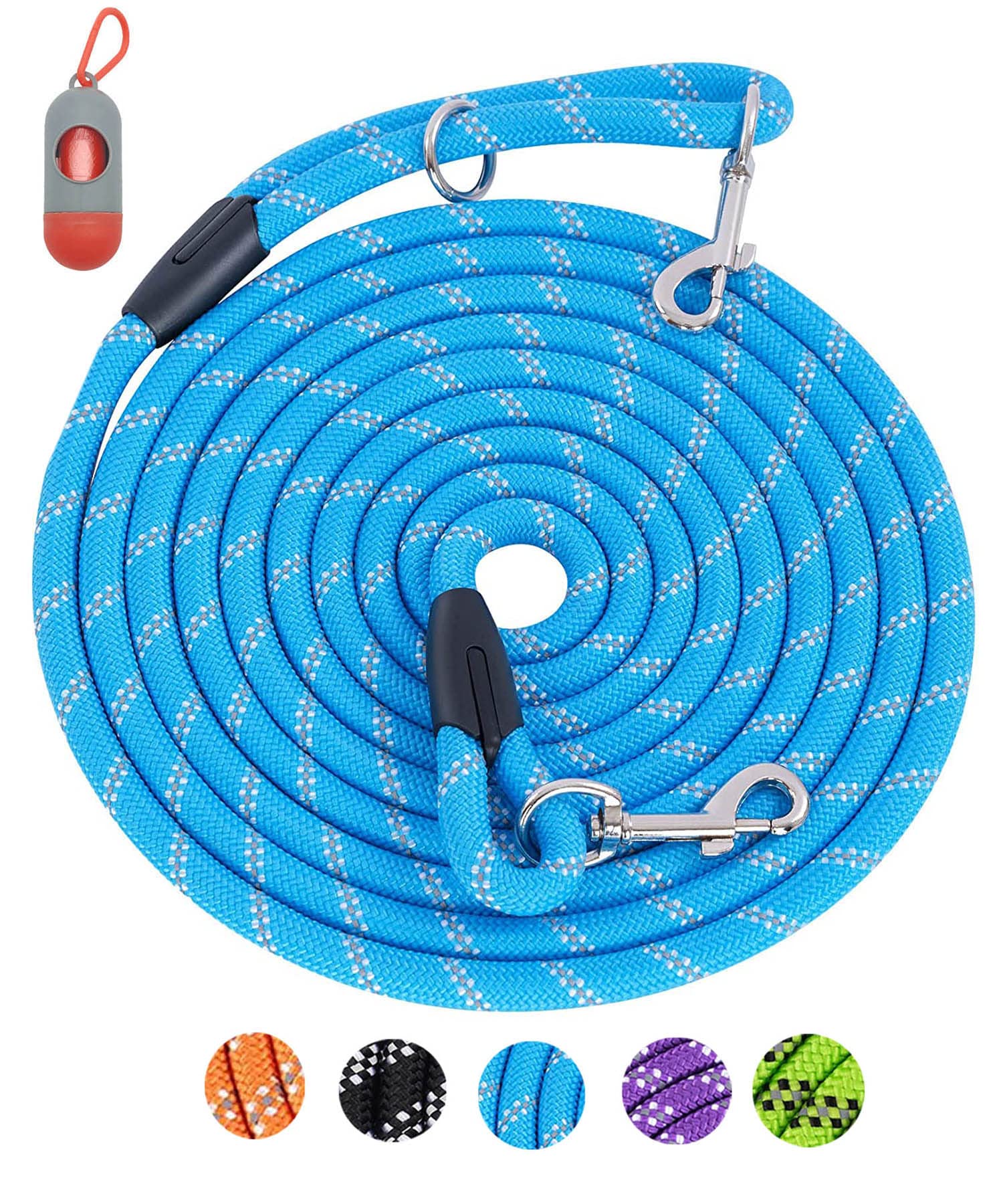 50-Foot Long Dog Leash for Training - Reflective Rope Check Cord with Swivel Hooks, Heavy Duty Nylon for Large & Medium Dogs
