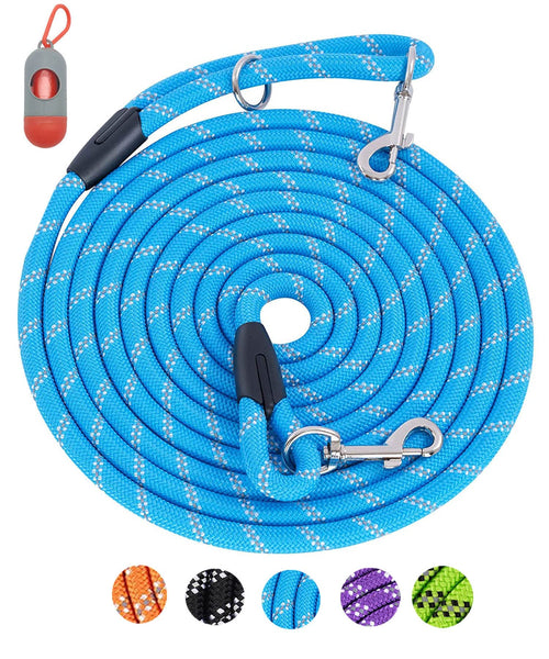 50-Foot Long Dog Leash for Training - Reflective Rope Check Cord with Swivel Hooks, Heavy Duty Nylon for Large & Medium Dogs