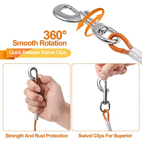 50ft Heavy Duty Tie Out Cable for Dogs Up to 125 lbs – Mi Metty Orange Chew Resistant Dog Tether