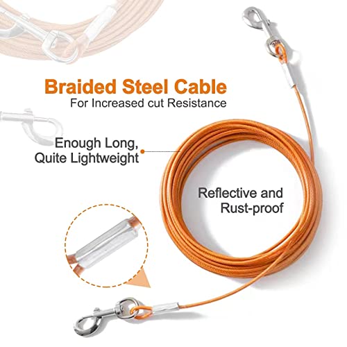 50ft Heavy Duty Tie Out Cable for Dogs Up to 125 lbs – Mi Metty Orange Chew Resistant Dog Tether