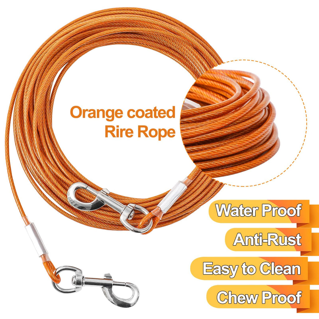 50ft Heavy Duty Tie Out Cable for Dogs Up to 125 lbs – Mi Metty Orange Chew Resistant Dog Tether