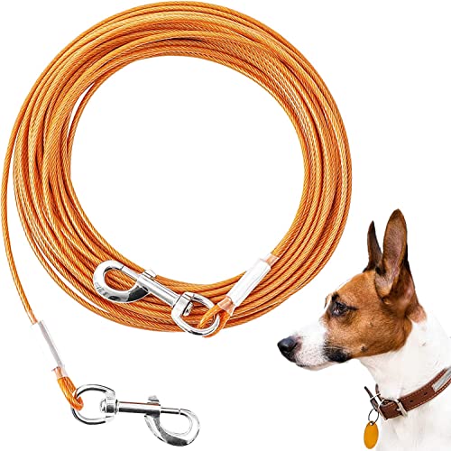 50ft Heavy Duty Tie Out Cable for Dogs Up to 125 lbs – Mi Metty Orange Chew Resistant Dog Tether