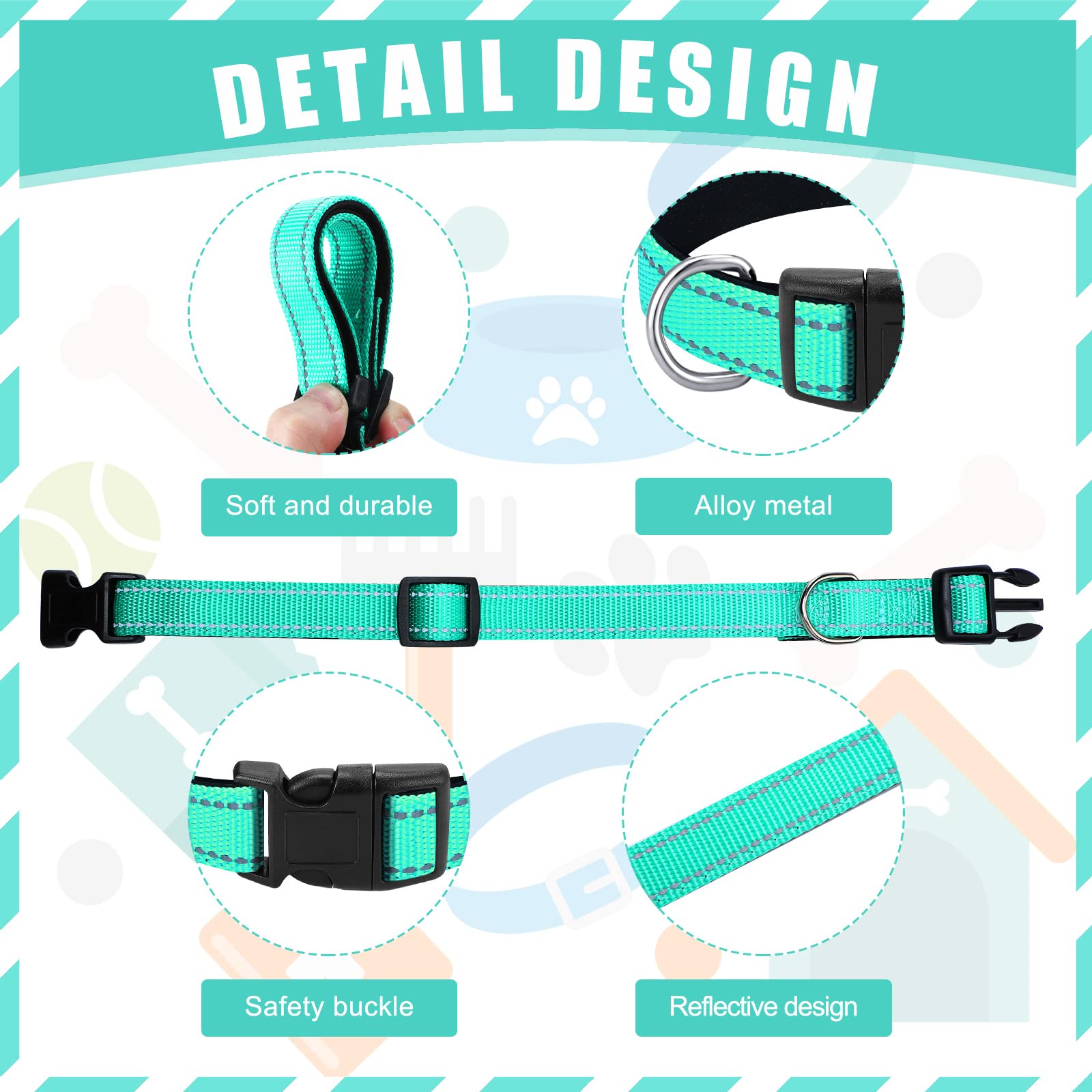 6-Pack Reflective Dog Collars – Soft Padded Nylon, Adjustable Safety Buckle, Bright Colors for Small, Medium, Large Pets