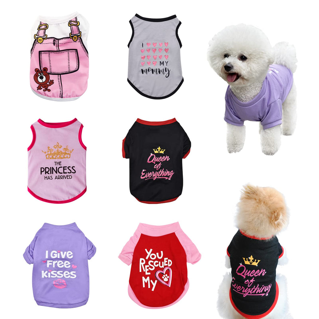 6 Pack Soft Breathable Dog T-Shirts for Small Dogs - Sleeveless Vests with Letters for Chihuahua Yorkies (Size S)