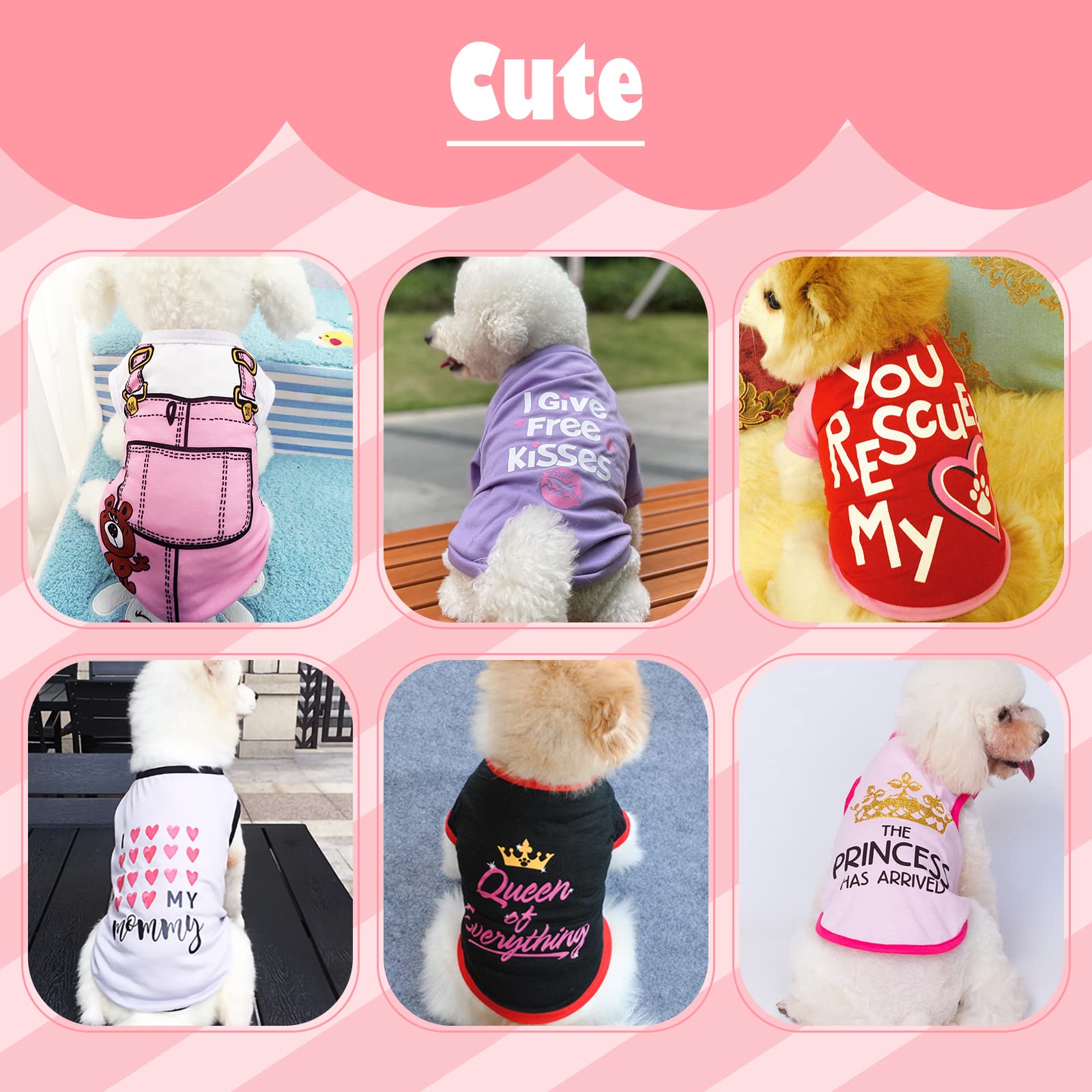 6 Pack Soft Breathable Dog T-Shirts for Small Dogs - Sleeveless Vests with Letters for Chihuahua Yorkies (Size S)