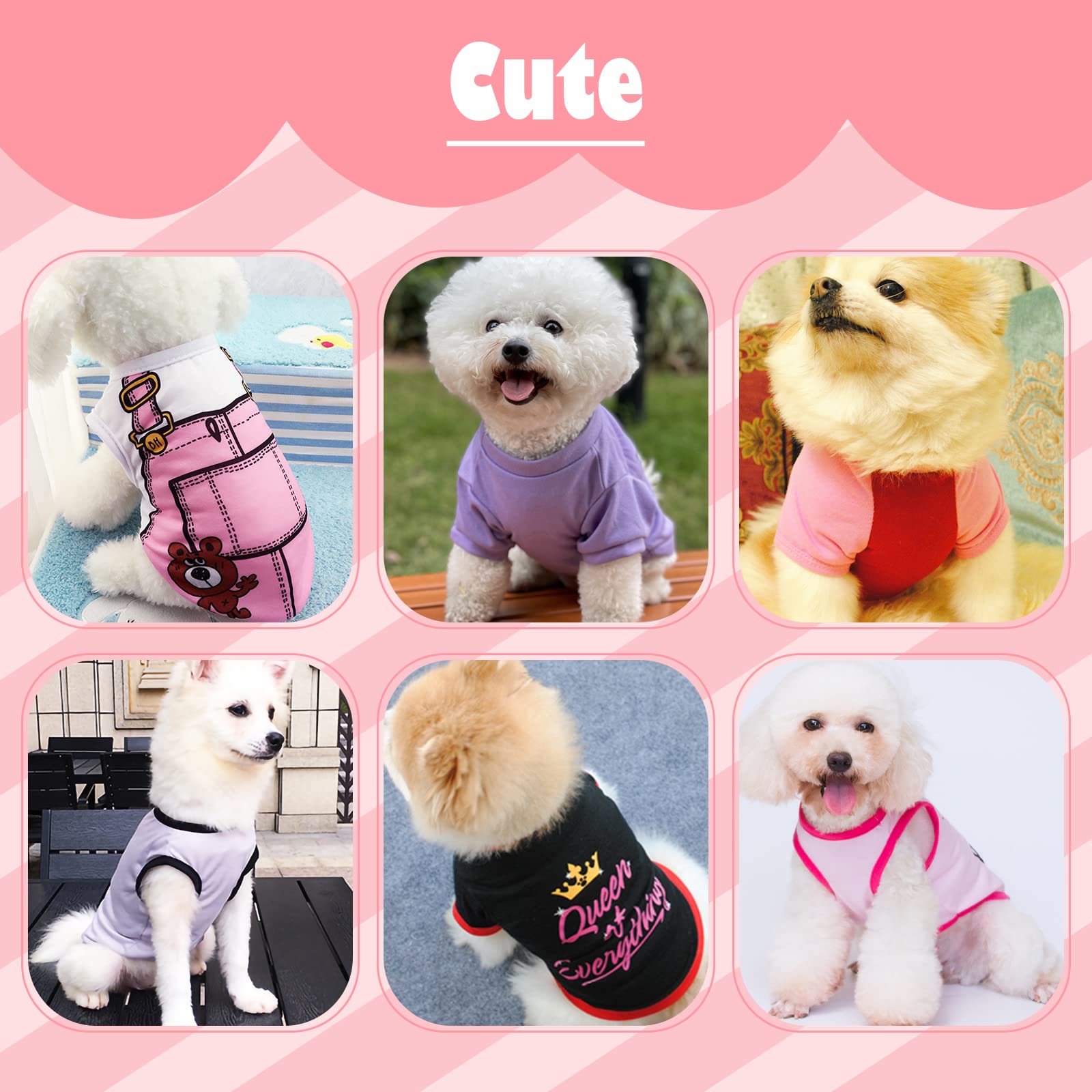 6 Pack Soft Breathable Dog T-Shirts for Small Dogs - Sleeveless Vests with Letters for Chihuahua Yorkies (Size S)