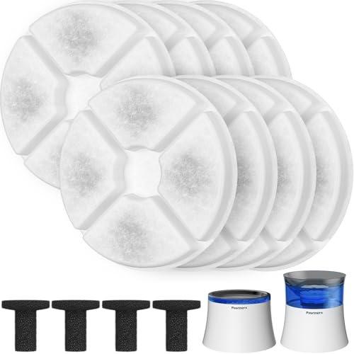 8-Pack Replacement Filters and 4 Sponges for Pawtners Dog Water Fountain (Compatible with LD.2524 & LD.2523)
