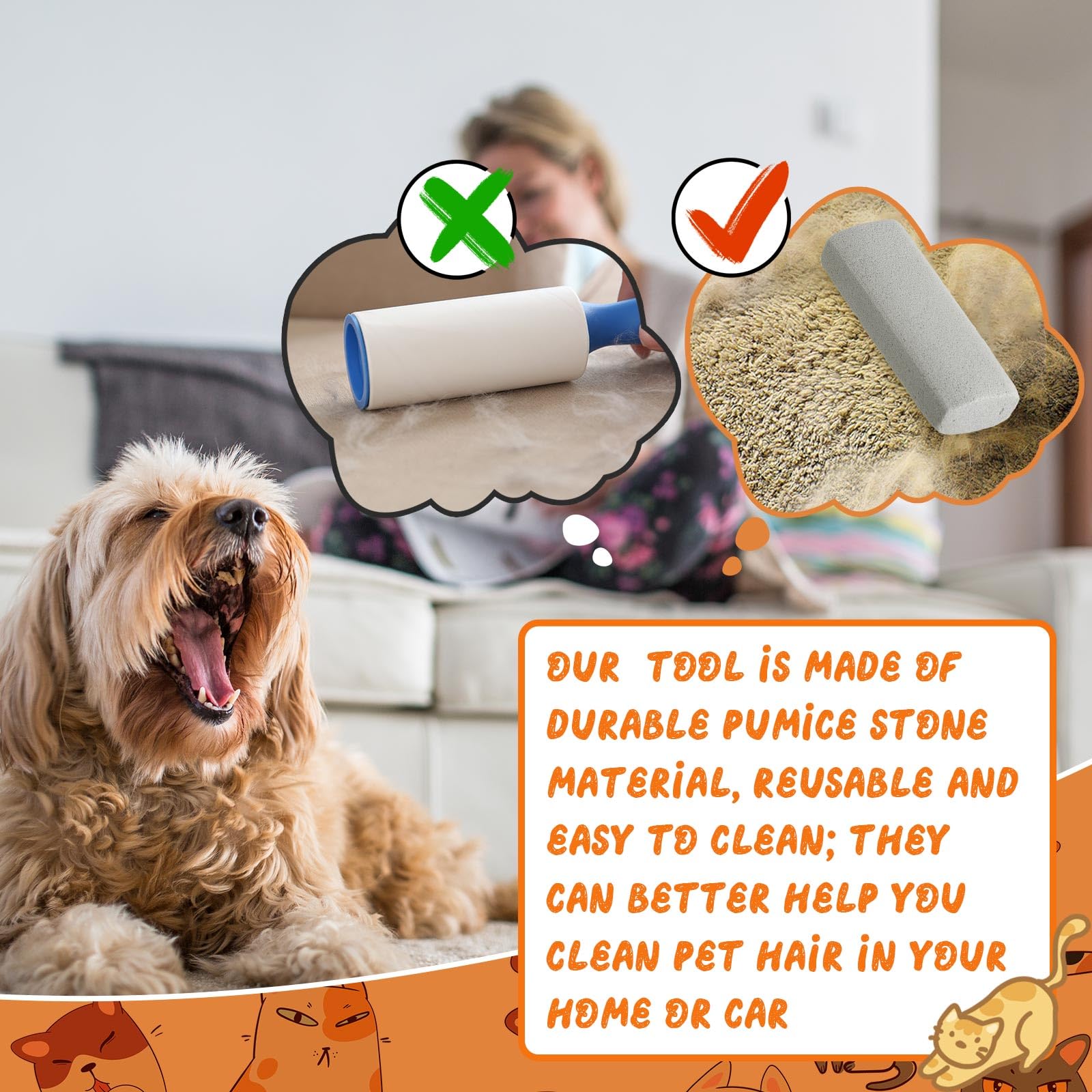 Abbylike 6-Pack Pet Hair Remover Pumice Stones - Gray, 6.1 x 2.56 x 1.4 Inch for Carpet, Couch, Car Upholstery