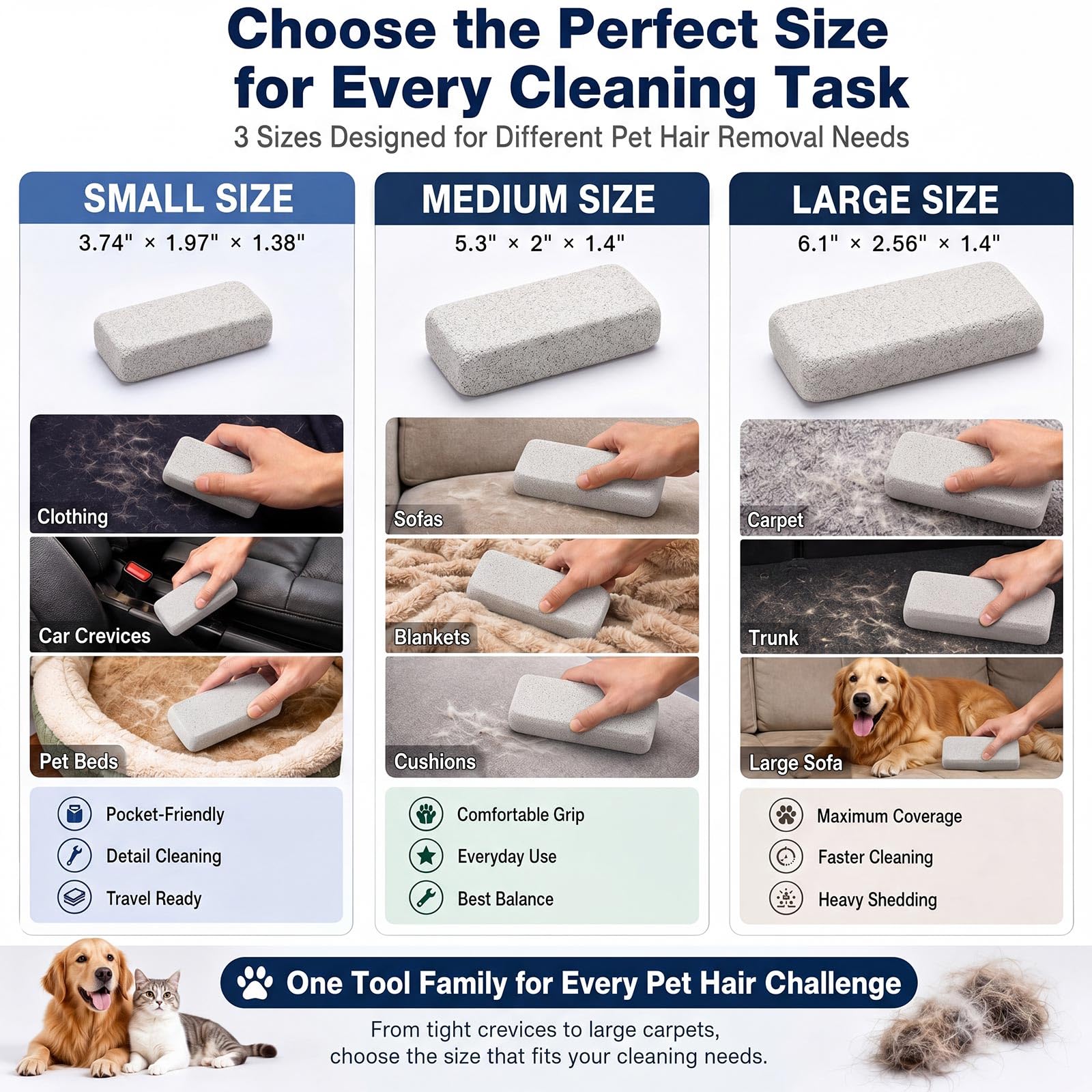 Abbylike 6-Pack Pet Hair Remover Pumice Stones - Gray, 6.1 x 2.56 x 1.4 Inch for Carpet, Couch, Car Upholstery