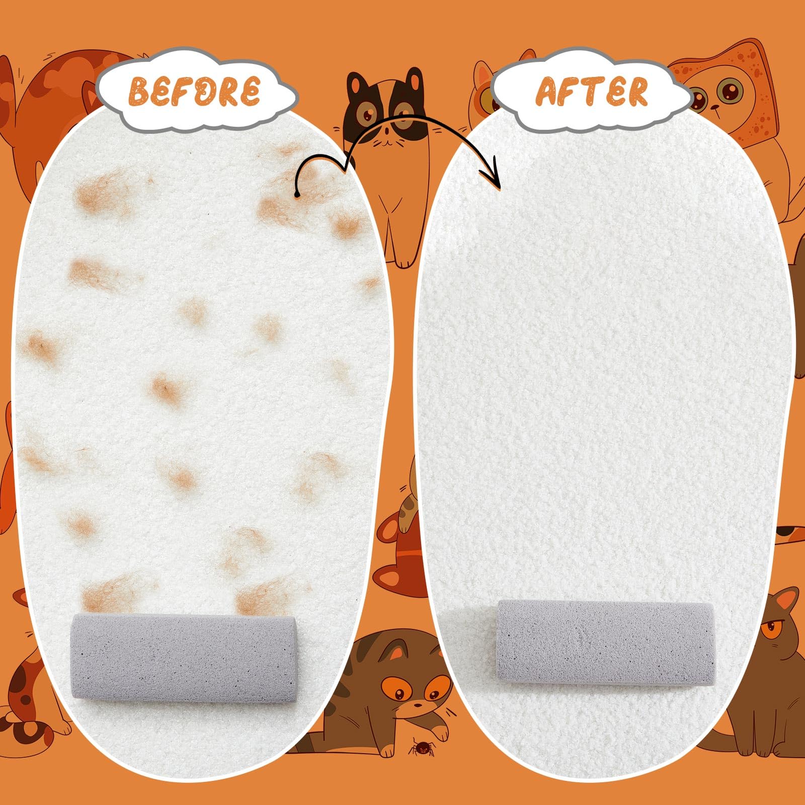 Abbylike 6-Pack Pet Hair Remover Pumice Stones - Gray, 6.1 x 2.56 x 1.4 Inch for Carpet, Couch, Car Upholstery