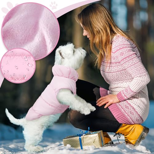 ABRRLO Winter Dog Jacket for Small Dogs - Waterproof, Windproof, with Harness Ring (Pink, Size S)