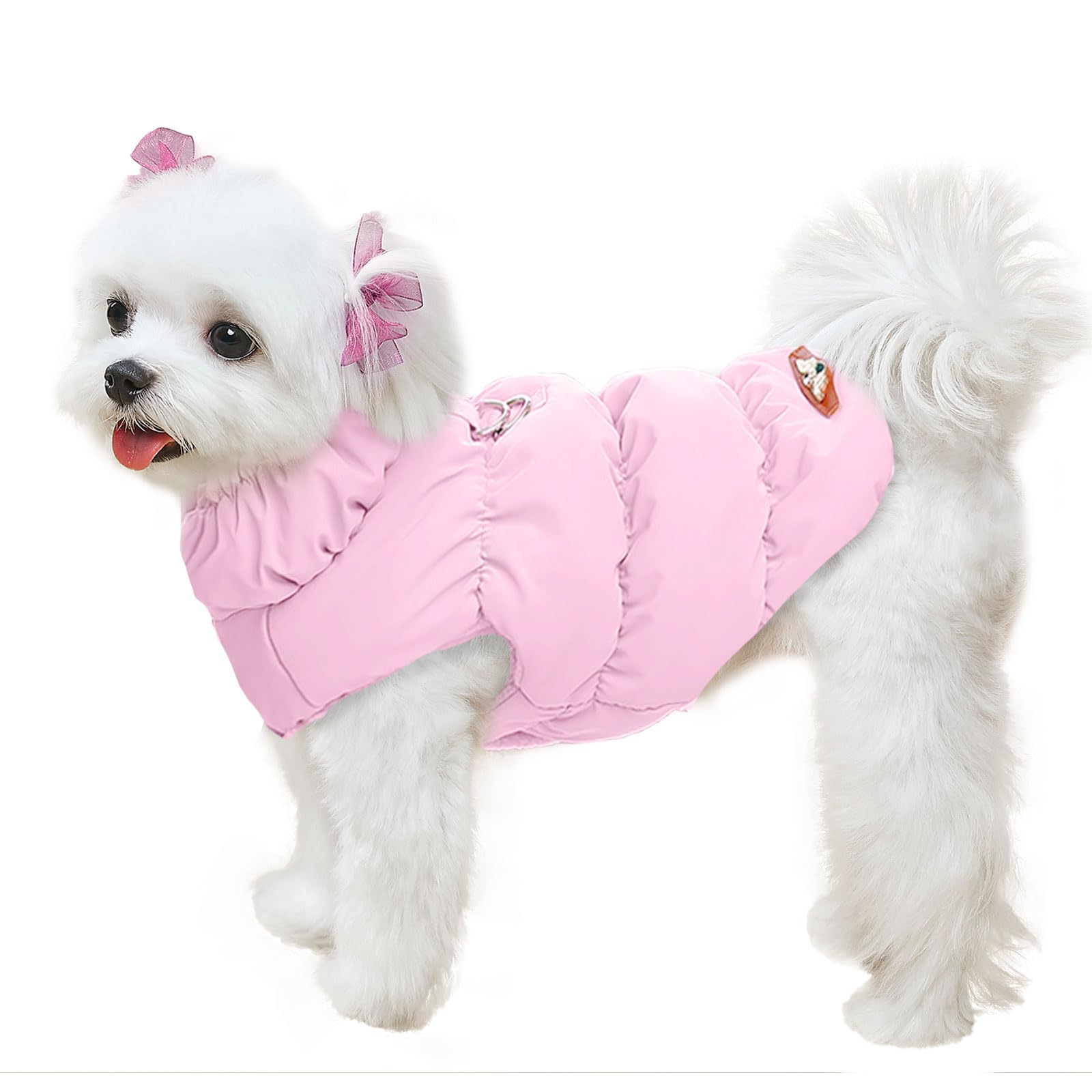 ABRRLO Winter Dog Jacket for Small Dogs - Waterproof, Windproof, with Harness Ring (Pink, Size S)