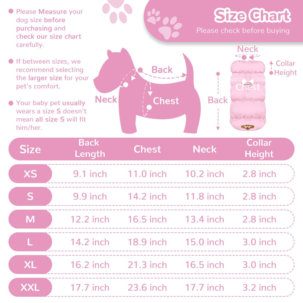 ABRRLO Winter Dog Jacket for Small Dogs - Waterproof, Windproof, with Harness Ring (Pink, Size S)