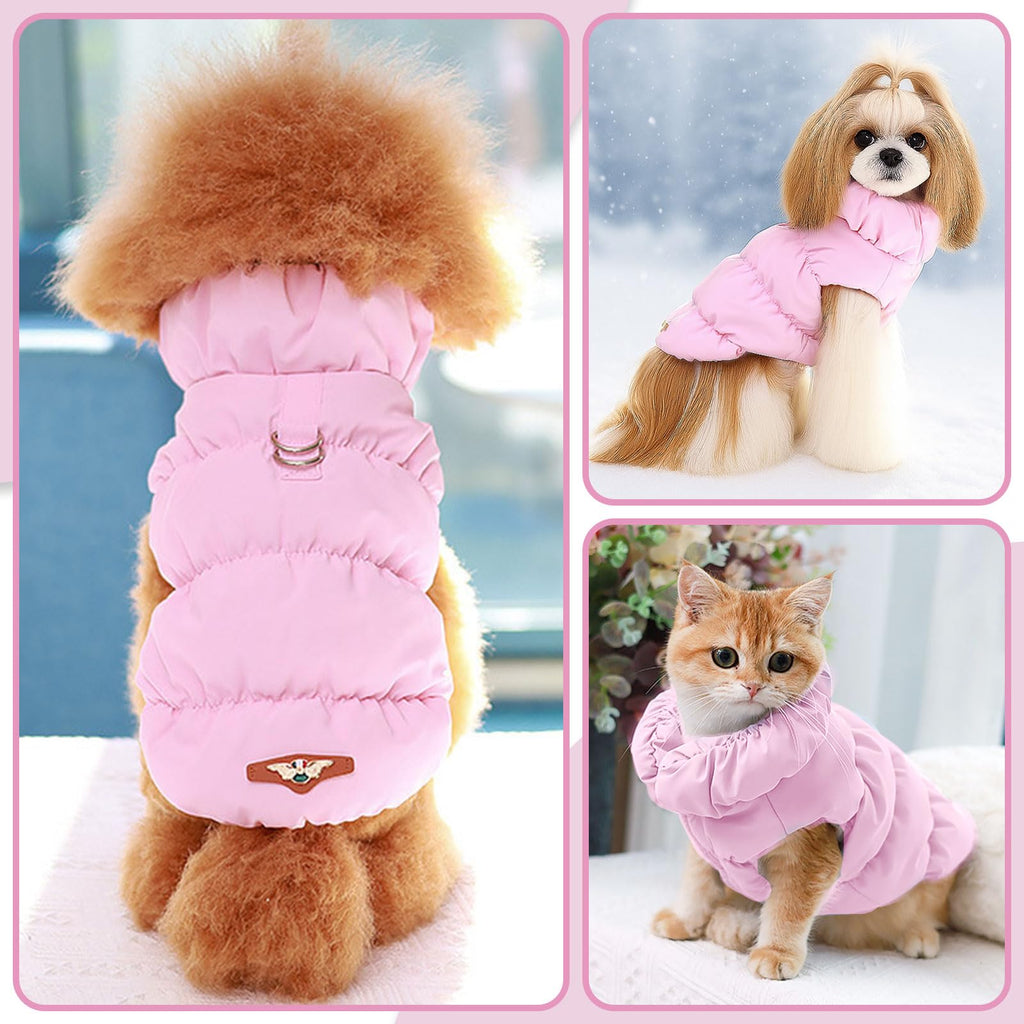 ABRRLO Winter Dog Jacket for Small Dogs - Waterproof, Windproof, with Harness Ring (Pink, Size S)