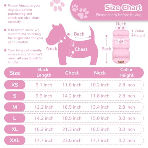 ABRRLO Winter Dog Jacket for Small & Medium Dogs and Cats - Pink, Size M - Waterproof, Windproof, with Harness Ring