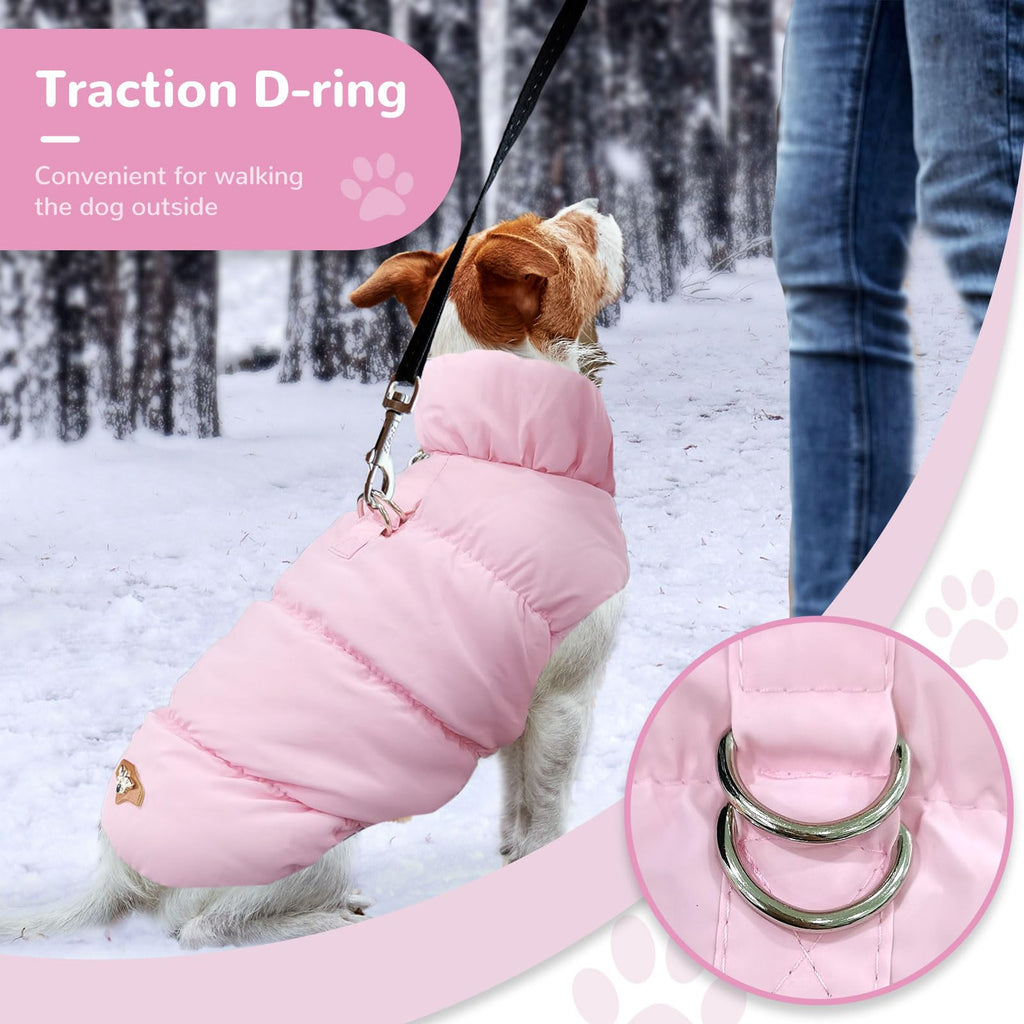 ABRRLO Winter Dog Jacket for Small & Medium Dogs and Cats - Pink, Size M - Waterproof, Windproof, with Harness Ring