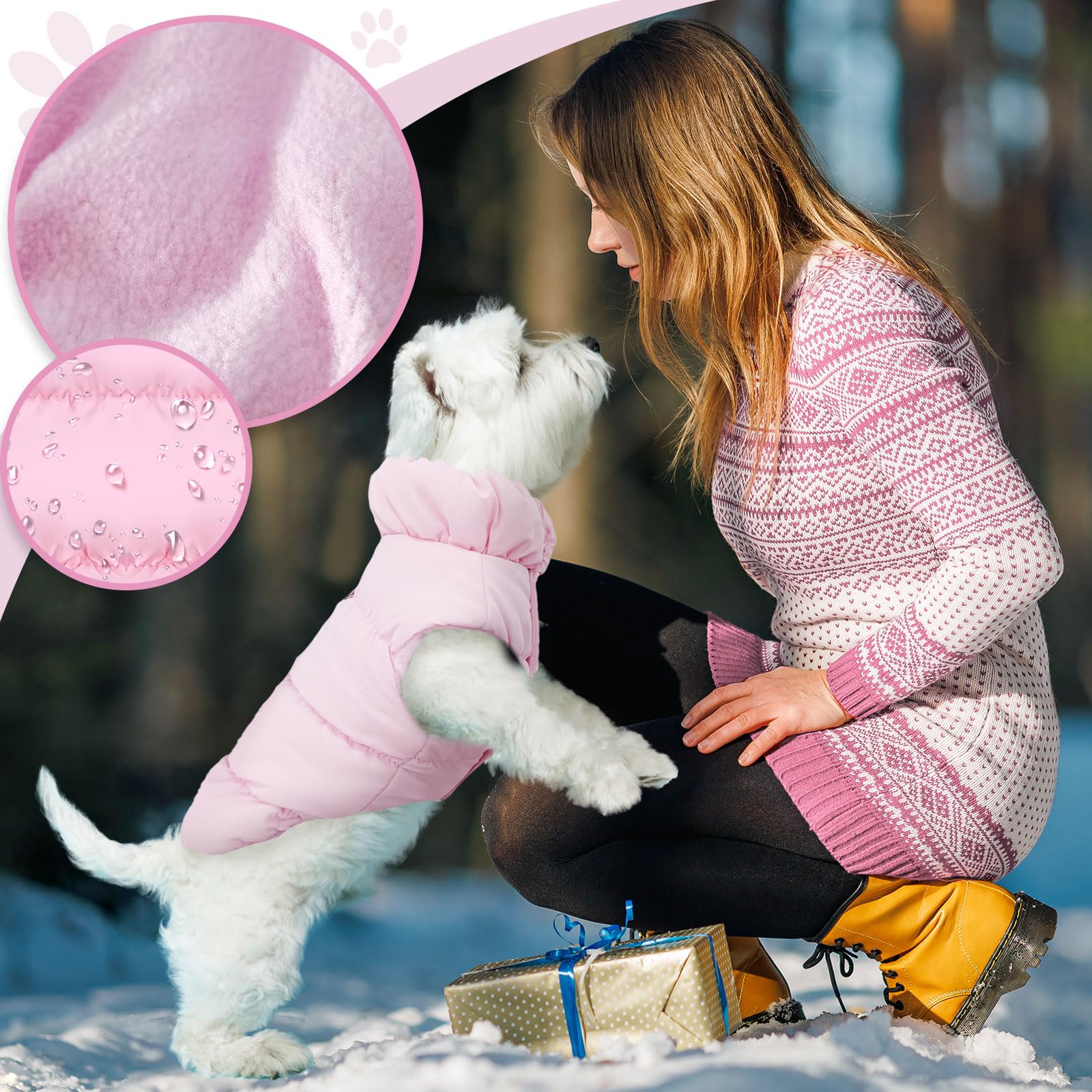 ABRRLO Winter Dog Jacket for Small & Medium Dogs and Cats - Pink, Size M - Waterproof, Windproof, with Harness Ring