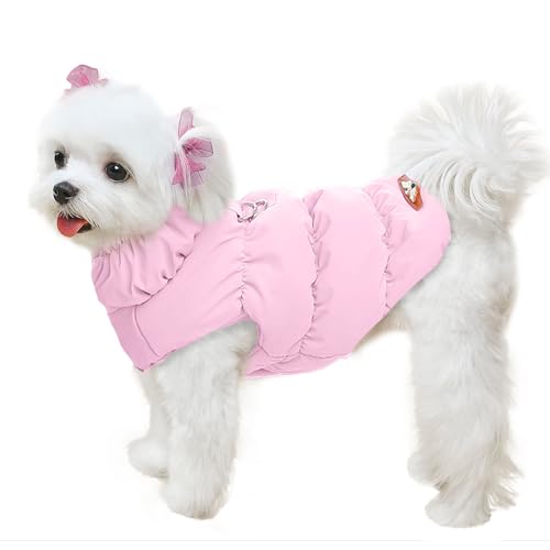 ABRRLO Winter Dog Jacket for Small & Medium Dogs and Cats - Pink, Size M - Waterproof, Windproof, with Harness Ring