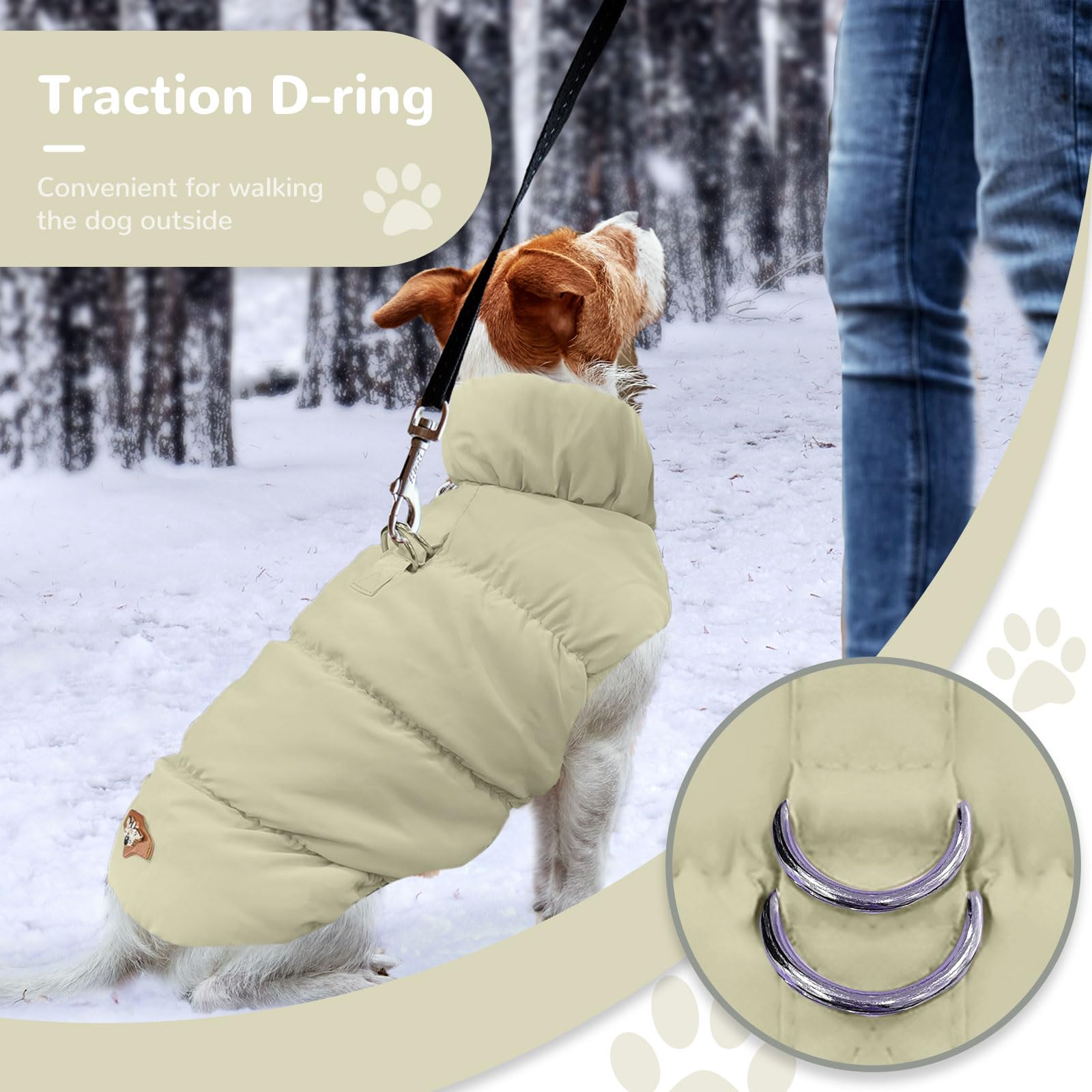 ABRRLO X-Small Khaki Dog Jacket – Waterproof Windproof Winter Coat with Harness Ring for Small Dogs and Cats
