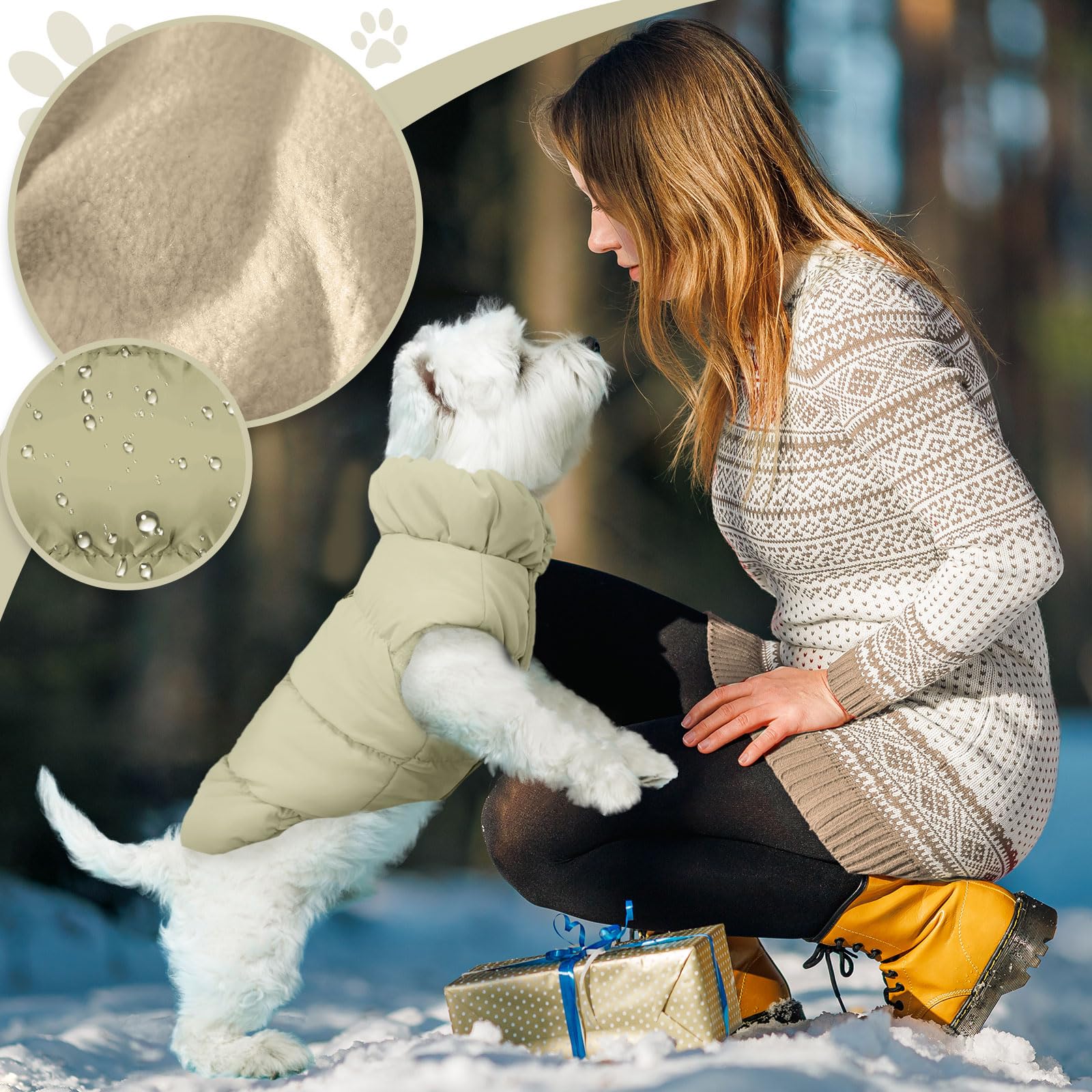 ABRRLO X-Small Khaki Dog Jacket – Waterproof Windproof Winter Coat with Harness Ring for Small Dogs and Cats