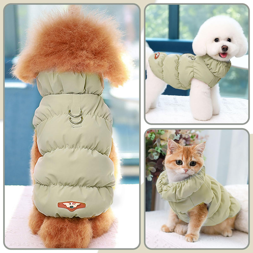 ABRRLO X-Small Khaki Dog Jacket – Waterproof Windproof Winter Coat with Harness Ring for Small Dogs and Cats