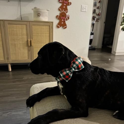 Adjustable Dog Collar with Bow – Christmas Plaid Pattern Green & Red for Small to Large Dogs