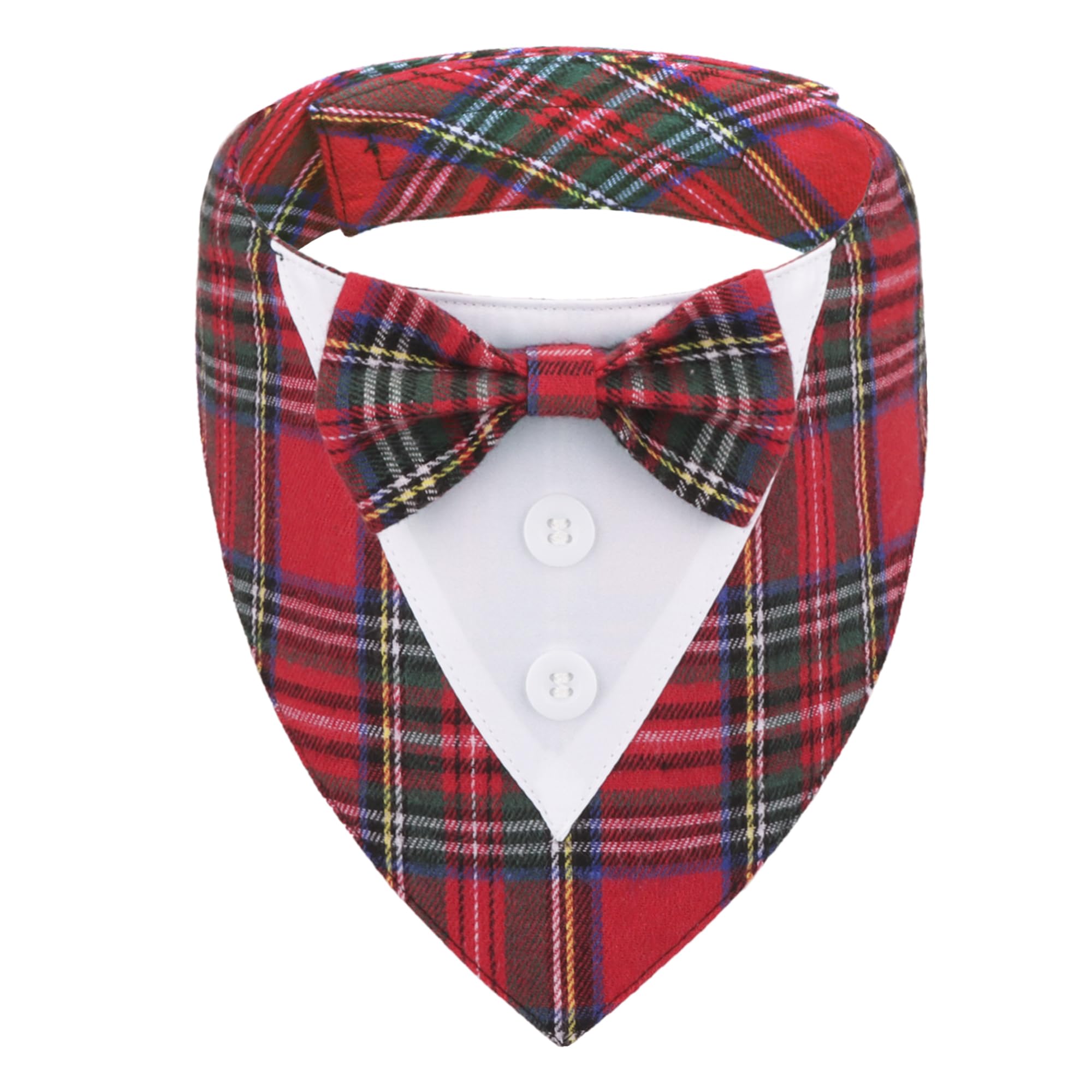 ADOGGYGO Large Dog Christmas Bandana with Bowtie - Red Plaid Tuxedo Collar for Medium to Large Breeds