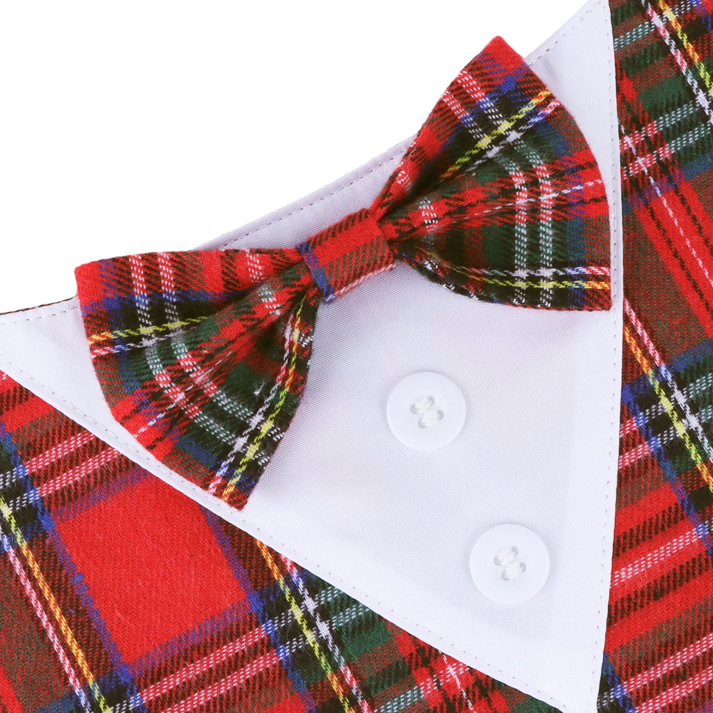 ADOGGYGO Large Dog Christmas Bandana with Bowtie - Red Plaid Tuxedo Collar for Medium to Large Breeds