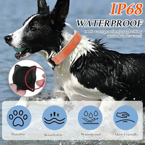 AgoumLux IP68 Waterproof AirTag Dog Collar, Reflective Adjustable Nylon Collar with Holder for Apple AirTag, Small Orange
