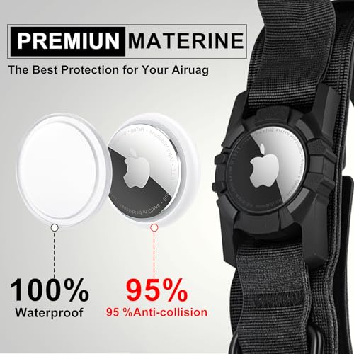 AGPETS Tactical AirTag Dog Collar - Heavy Duty Nylon with Control Handle for Large Dogs (Black, XL)