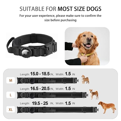 AGPETS Tactical AirTag Dog Collar - Heavy Duty Nylon with Control Handle for Large Dogs (Black, XL)
