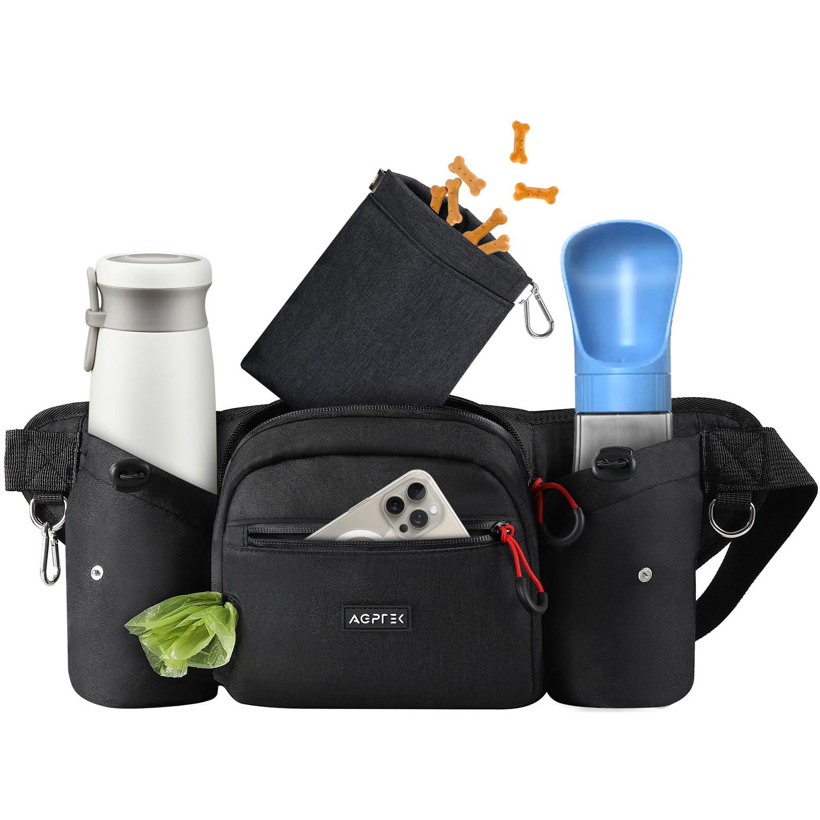 AGPTEK Dog Walking Fanny Pack with Removable Treat Pouch & Water Bottle Holders