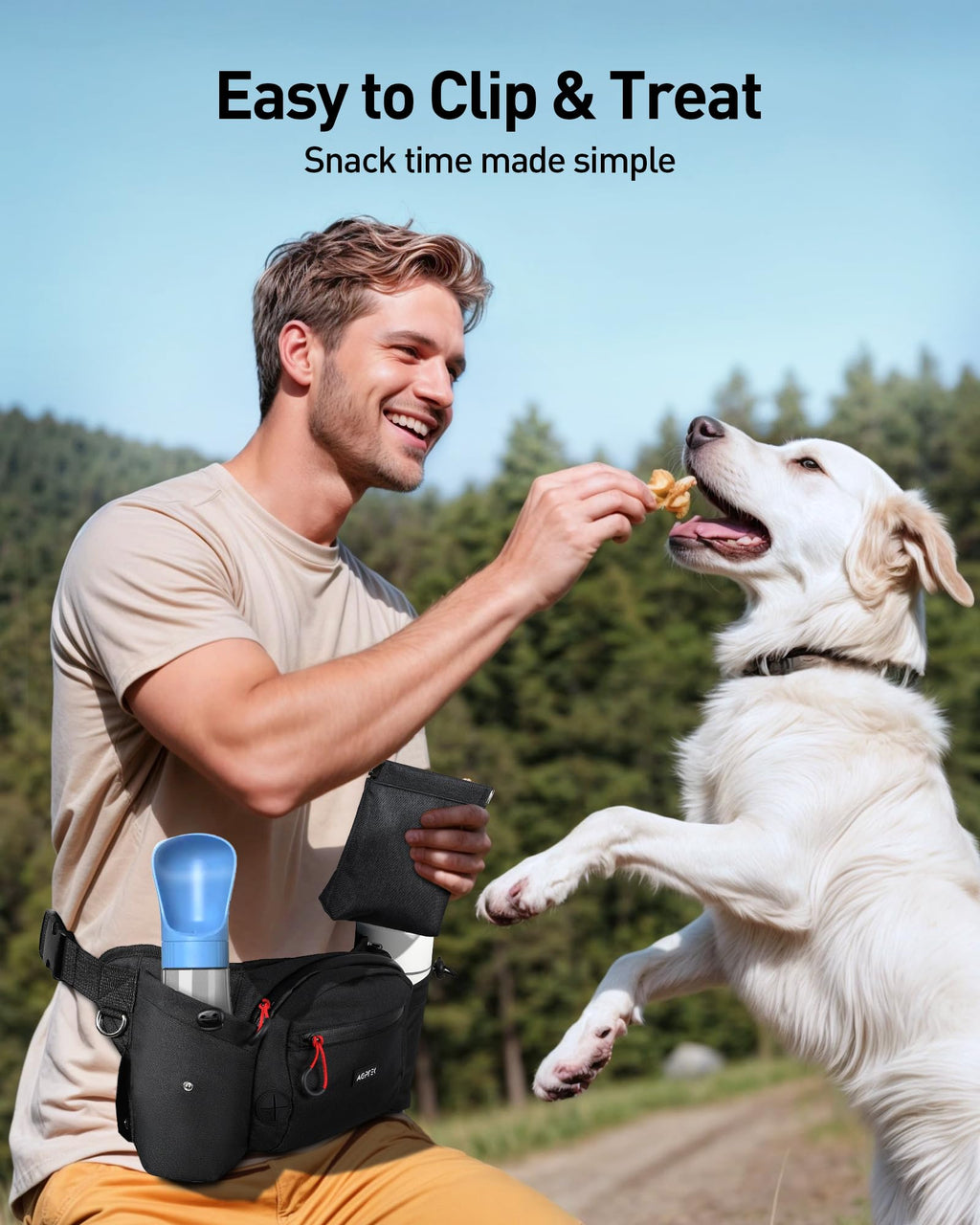 AGPTEK Dog Walking Fanny Pack with Removable Treat Pouch & Water Bottle Holders