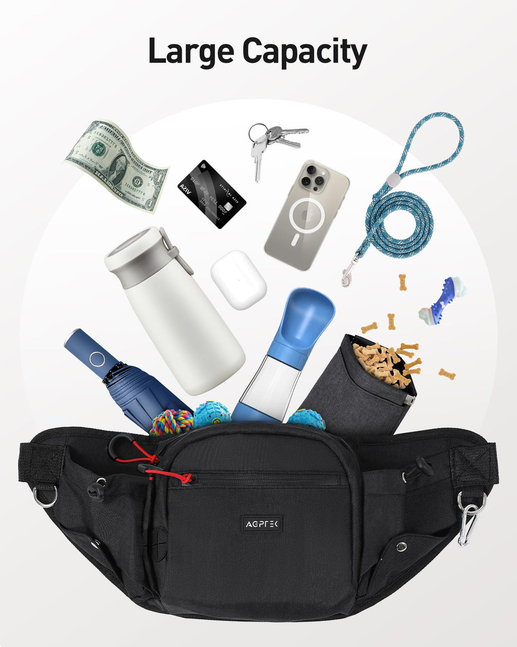 AGPTEK Dog Walking Fanny Pack with Removable Treat Pouch & Water Bottle Holders