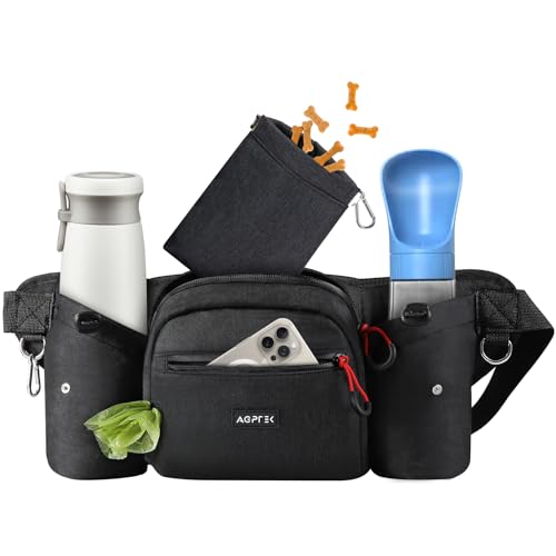 AGPTEK Dog Walking Fanny Pack with Removable Treat Pouch & Water Bottle Holders