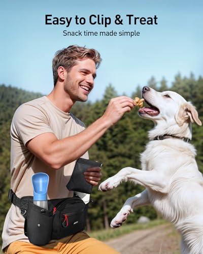 AGPTEK Dog Walking Fanny Pack with Removable Treat Pouch & Water Bottle Holders