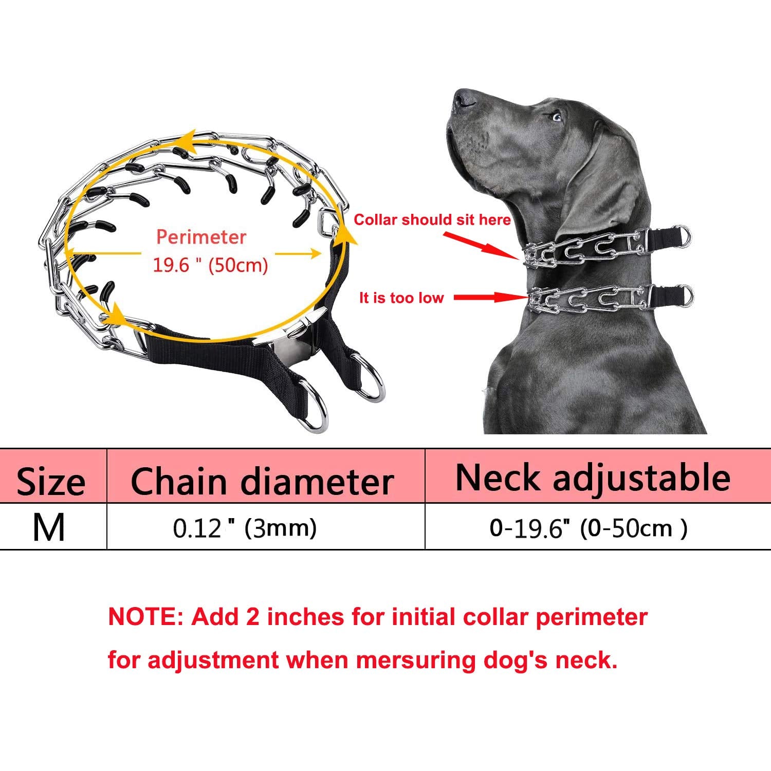 Aheasoun Dog Prong Training Collar - 19.6 Inch, Quick Release Buckle, Comfort Rubber Tips for Medium Dogs (30-70 lbs)