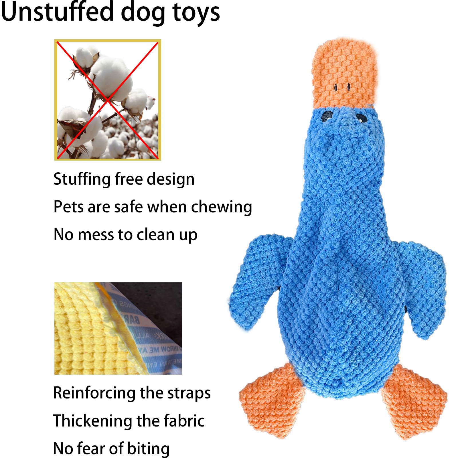AIMETING 3-Pack No-Stuffing Squeaky Dog Toys for Large Dogs, Duck Plush with Dual Squeakers, 15.8 Inches