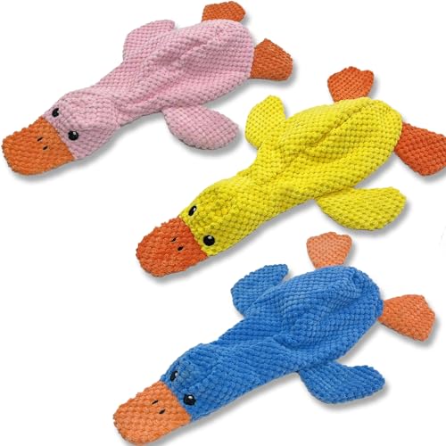 AIMETING 3-Pack No-Stuffing Squeaky Dog Toys for Large Dogs, Duck Plush with Dual Squeakers, 15.8 Inches